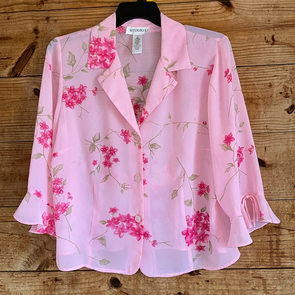 Studio 1 floral print sheer blouse